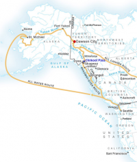 Carte du trajet des chercheurs d'or du Klondike. Source : Wikipedia
